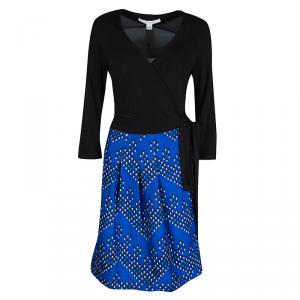 Pre Owned Diane Von Furstenberg Multicolor Dotted Chevron Pattern Jewel Wrap Dress L