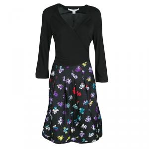 Pre Owned Diane Von Furstenberg Black Daisy Buds Printed Jewel Wrap Dress M
