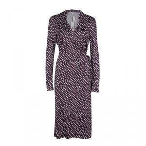 Pre Owned Diane Von Furstenberg Navy Blue Pirouette Dot Print Silk Jersey Cybil Wrap Dress M