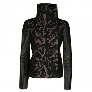 Pre Owned Diane Von Furstenberg Black Animal Patterned Leather Sleeve Detail Marvela Jacket M