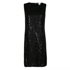 Pre Owned Diane Von Furstenberg Black Sequined Kaleb Shift Dress M