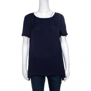 Pre Owned Diane Von Furstenberg Navy Blue Silk Short Sleeve Maggy Top M