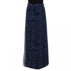 Pre Owned Diane Von Furstenberg Navy Blue Daisy Bud Printed Silk Bethune Wrap Skirt L