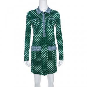 Pre Owned Diane Von Furstenberg Multicolor Printed Silk Jersey Denny Shirt Dress S