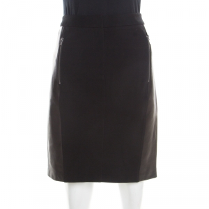 Pre Owned Diane Von Furstenberg Black Contrast Leather Panel Detail Lisa Pencil Skirt M