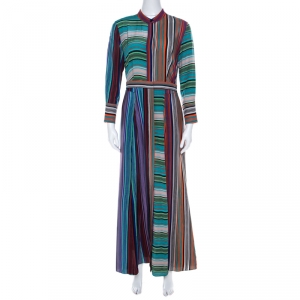 Pre Owned Diane von Furstenberg Multicolor Striped Silk Maxi Shirt Dress S