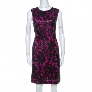 Pre Owned Diane von Furstenberg Hot Orchid Pink Sequined Kaleb Shift Dress M