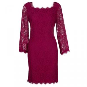 Pre Owned Diane Von Furstenberg Burgundy Zarita Lace Dress L