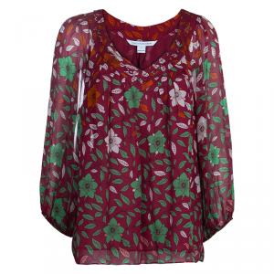 Pre Owned Diane Von Furstenberg Floral Print Davi Top L 