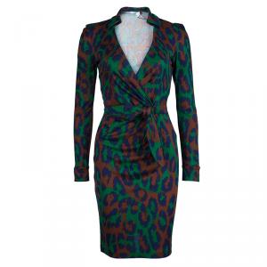 Pre Owned Diane von Furstenberg Multicolor Animal Print Savannah Wrap Dress XS