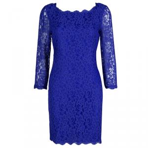 Pre Owned Diane Von Furstenberg Cobalt Blue Zarita Lace Dress M