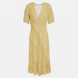 Pre Owned Diane Von Furstenberg Yellow Printed Viscose Knee Length Dress XXL (US 14)