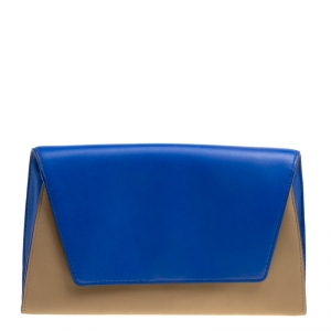 Diane Von Furstenberg Blue/Brown Leather Uptown Clutch