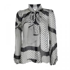 Pre Owned Diane Von Furstenberg Monochrome Printed Sheer Silk Jezebel Blouse M