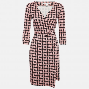 Diane Von Furstenberg Red Printed Jersey New Julian Wrap Dress S