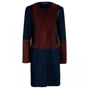 Diane Von Furstenberg Colorblock Wool Leather Panel Tanaquil Long Coat L