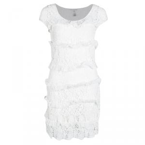 Pre Owned Diane Von Furstenberg White Crochet Lace Ruffle Detail Arcelia Dress S