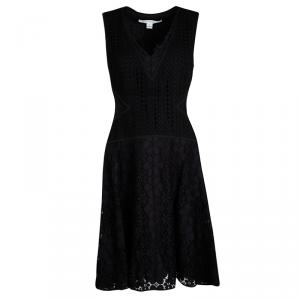 Pre Owned Diane Von Furstenberg Black Lace Paneled Sleeveless Fiorenza Dress S