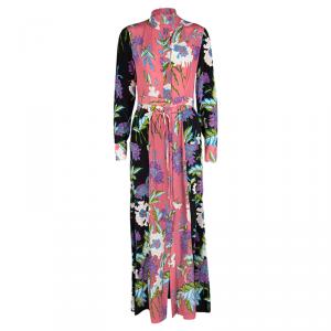 Pre Owned Diane Von Furstenberg Multicolor Floral Printed Silk Long Sleeve Maxi Shirt Dress M