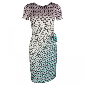 Pre Owned Diane Von Furstenberg Multicolor Printed Silk Jersey Draped Zoe Dress XS