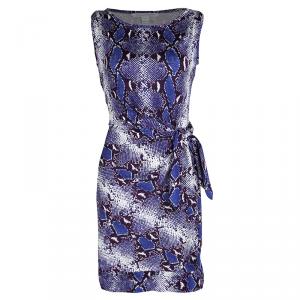 Pre Owned Diane von Furstenberg Blue Snake Print Silk New Della Dress S