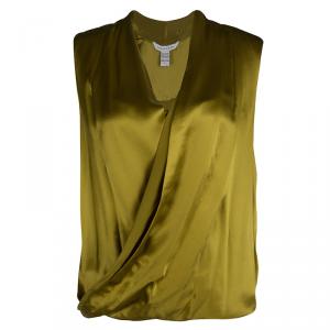 Pre Owned Diane Von Furstenberg Mustard Silk Sleeveless Draped New Issie Top M 
