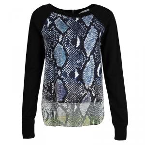 Diane Von Furstenberg Black Python Print Raglan Sleeve Lisha Sweatshirt S