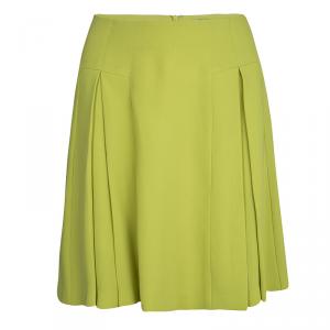 Pre Owned Diane Von Furstenberg Lime Green Pleat Detail Beata Skirt M