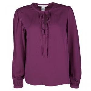 Pre Owned Diane Von Furstenberg Purple Silk Long Sleeve Florane Blouse S