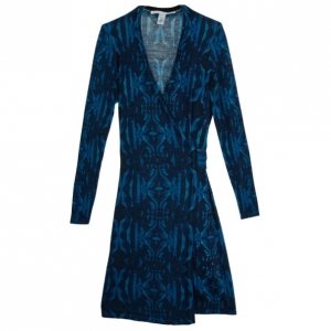 Pre Owned Diane Von Furstenberg Navy 'Linda' Printed Wrap Dress M