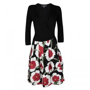 Pre Owned Diane Von Furstenberg Printed Long Sleeve Jewel Wrap Dress L