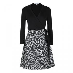 Pre Owned Diane Von Furstenberg Monochrome Wrap Amelia Dress M