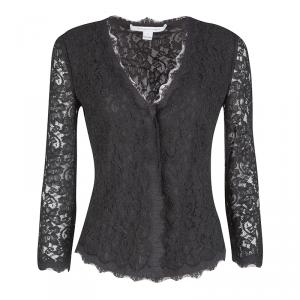 Diane Von Furstenberg Black Floral Lace Bria Cardigan S
