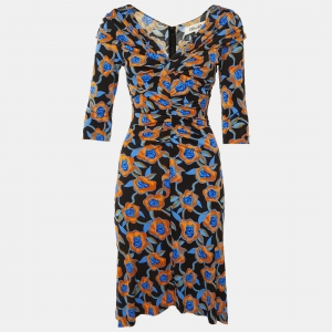 مملوكة مسبقًا Diane Von Furstenberg Black Oracle Rose Print Jersey Jim Midi Dress XS