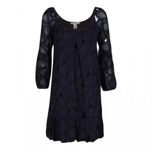 Pre Owned Diane Von Furstenberg Navy Blue Cutout Embroidered Madis Baby Doll Dress S