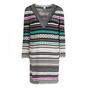 Pre Owned Diane Von Furstenberg Multicolor Printed Silk Embellished Ruby Dress S