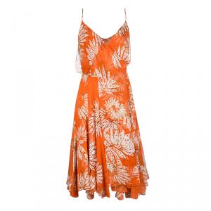 Pre Owned Diane Von Furstenberg Orange Floral Printed Chiffon Tupai Wrap Dress M