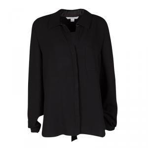 Pre Owned Diane Von Furstenberg Black Long Sleeve Blouse L