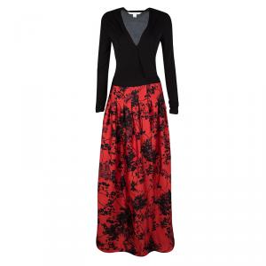 Pre Owned Diane Von Furstenberg Black and Red Floral Print Kailey Wrap Maxi Dress S
