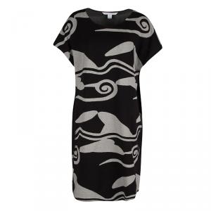 Pre Owned Diane Von Furstenberg Monochrome Textured Knit Dress M