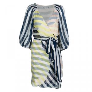 Pre Owned Diane Von Furstenberg Multicolor Striped Silk Ignacia Wrap Dress M