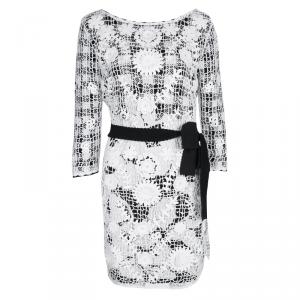 Pre Owned Diane Von Furstenberg Monochrome Floral Crochet Lace Overlay Backless Kenny Dress M