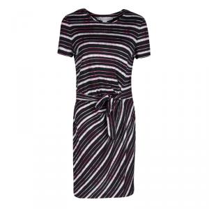 Pre Owned Diane Von Furstenberg Multicolor Striped Silk Tie Detail Brie Dress M