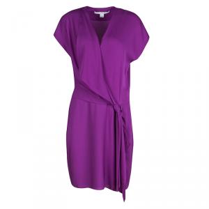 Pre Owned Diane Von Furstenberg Purple Silk Draped Balisi Dress L