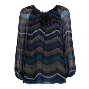 Pre Owned Diane Von Furstenberg Multicolor Printed Silk Tie Detail Saylor Blouse M