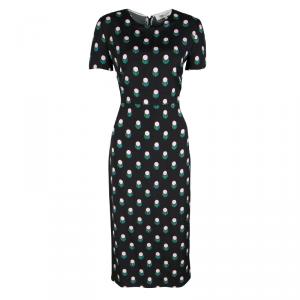 Pre Owned Diane Von Furstenberg Black Printed Short Sleeve Dress M