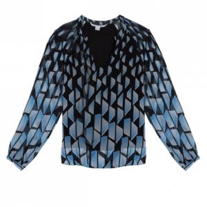 Pre Owned Diane von Furstenberg Maiko Geometric Print Top L