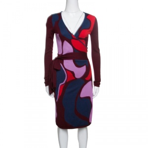 Pre Owned Diane Von Furstenberg Multicolor Wool Linda Wrap Dress S