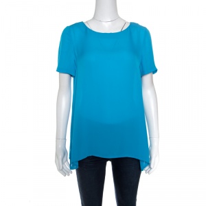 Pre Owned Diane Von Furstenberg Capri Blue Silk Short Sleeve Maggy Top S