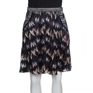 Pre Owned Diane Von Furstenburg Black Printed Silk Jacquard Gathered Marisa Skirt XS